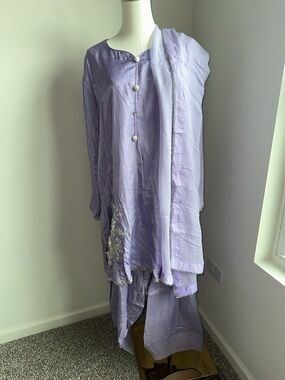 Lavender Embroidered Salwar Kameez Set with Dupatta